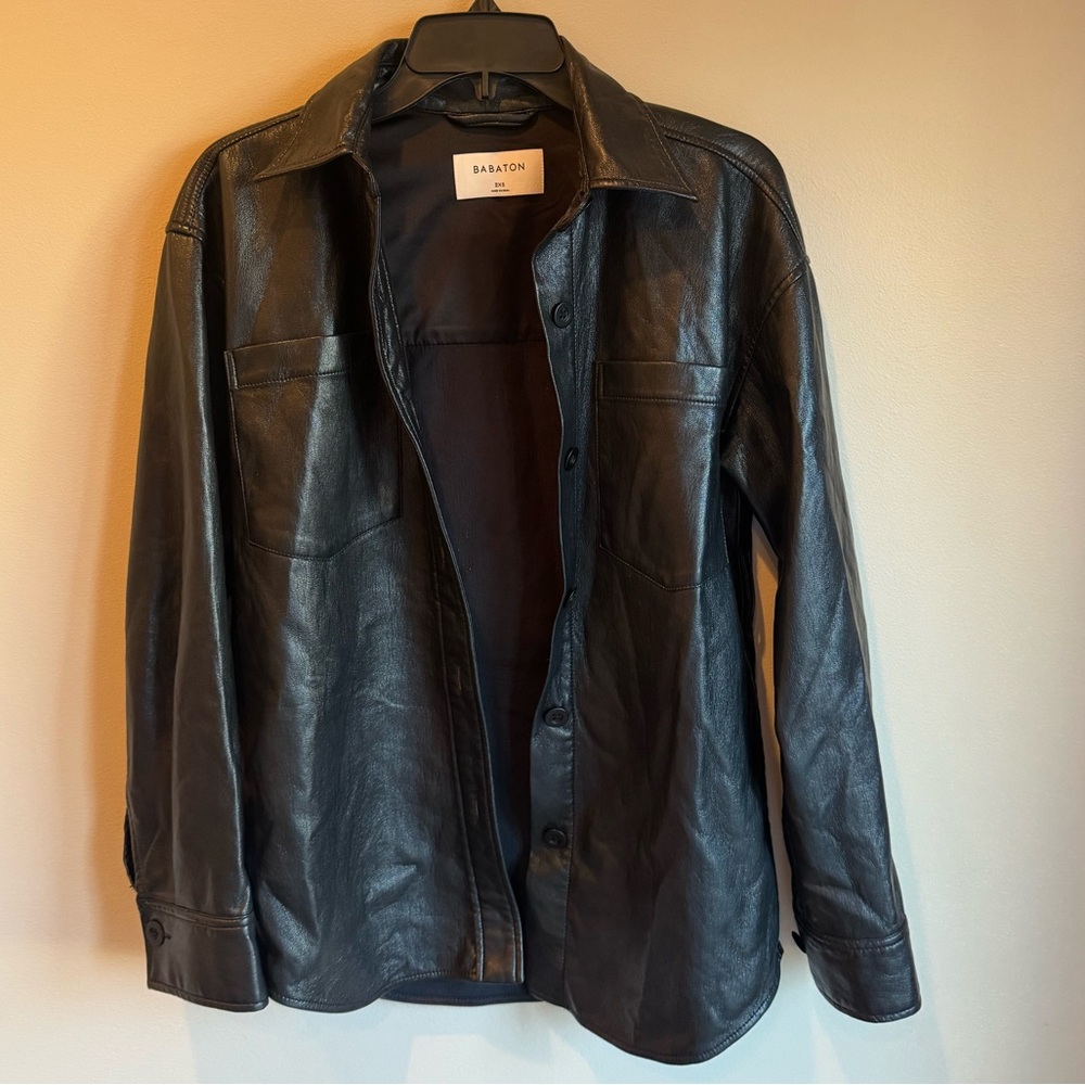 Women’s Babaton Black‎ Vegan Leather Shirt Jacket Size 2XS